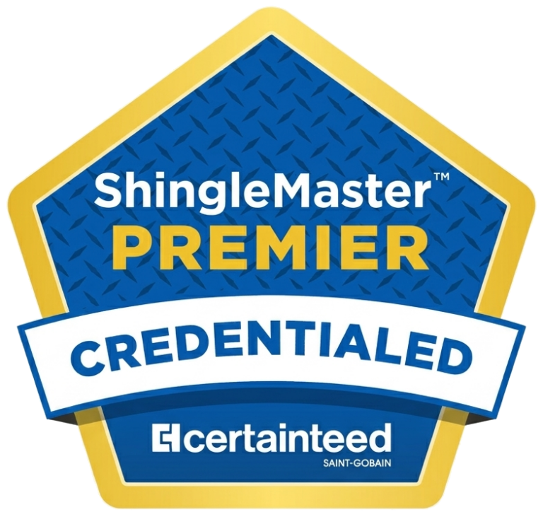 CertainTeed ShingleMaster Premier Credentialed badge for Invictus, a certified roofing contractor