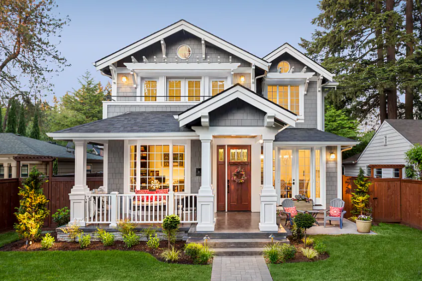 Two-story home with dark asphalt shingle roof in Berry Farms, Georgia, representing Invictus Roofing roof repair and roof shingle repair services